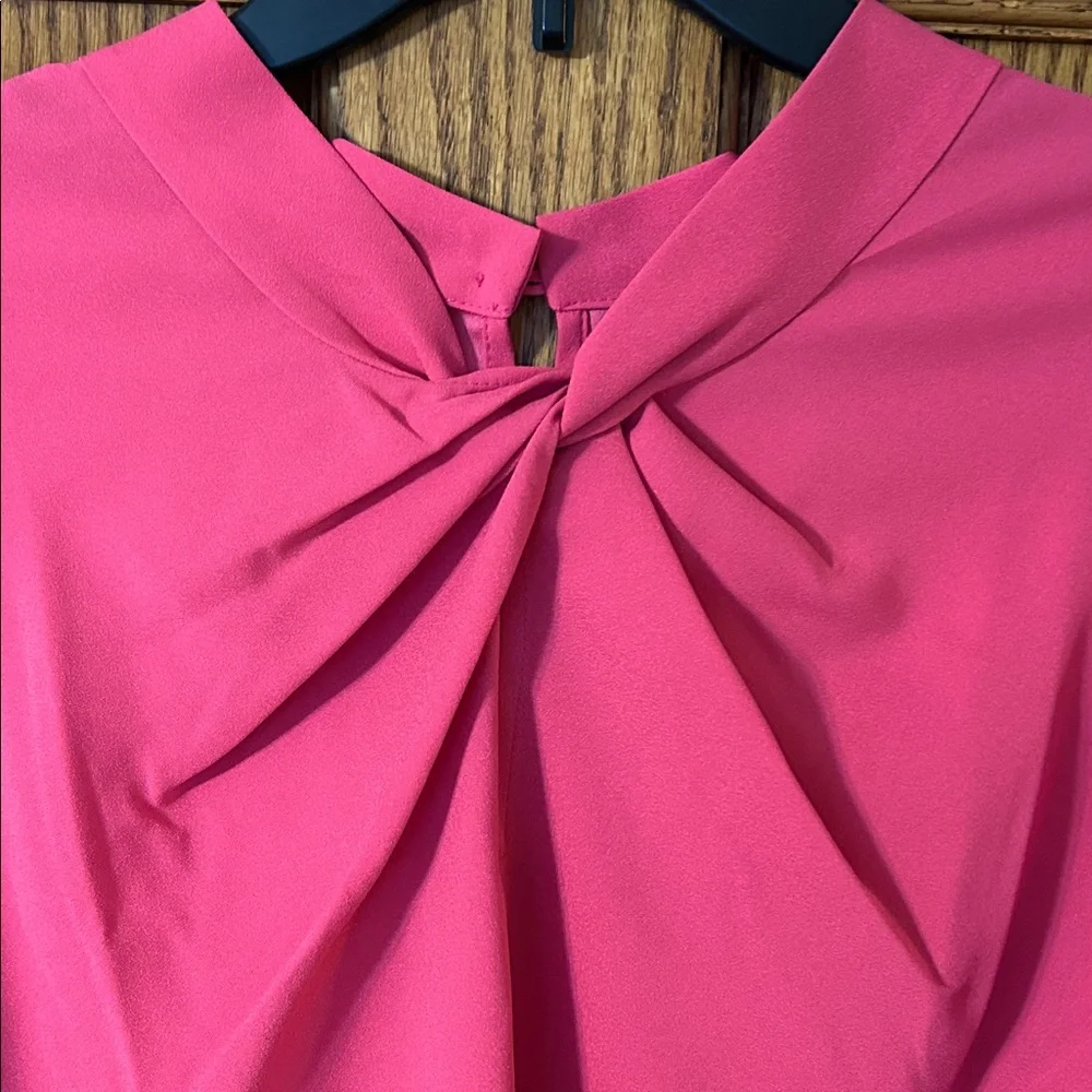 LOFT Bright Pink Twist-Neck Puff Sleeve Blouse